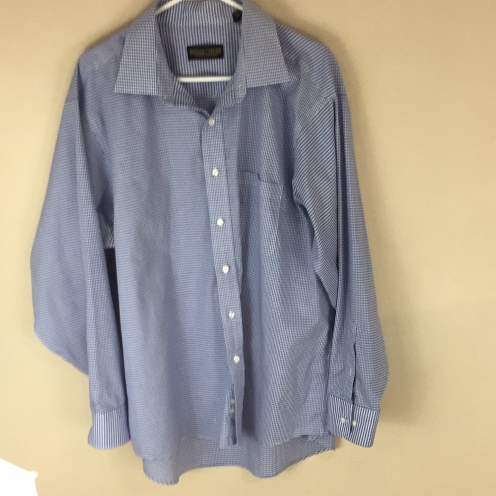Donald  Trump Blue Gingham Non Iron Cotton Button Up Shirt Size 18 34/35